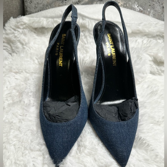 Saint Laurent Shoes - Saint Laurent Women's Anja 85 Denim Slingback Pumps in Blue
